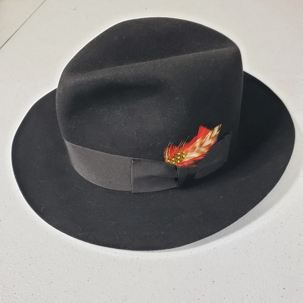 Miller Hats Black Felt Fedora 7 Custom Made Biltmore Men's Classic Hat